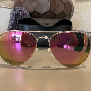DIFF Gold Aviator Sunglasses with Pink Lenses